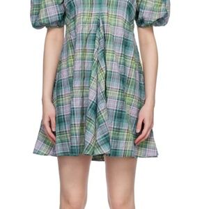 Ganni Green Check Seersucker Dress